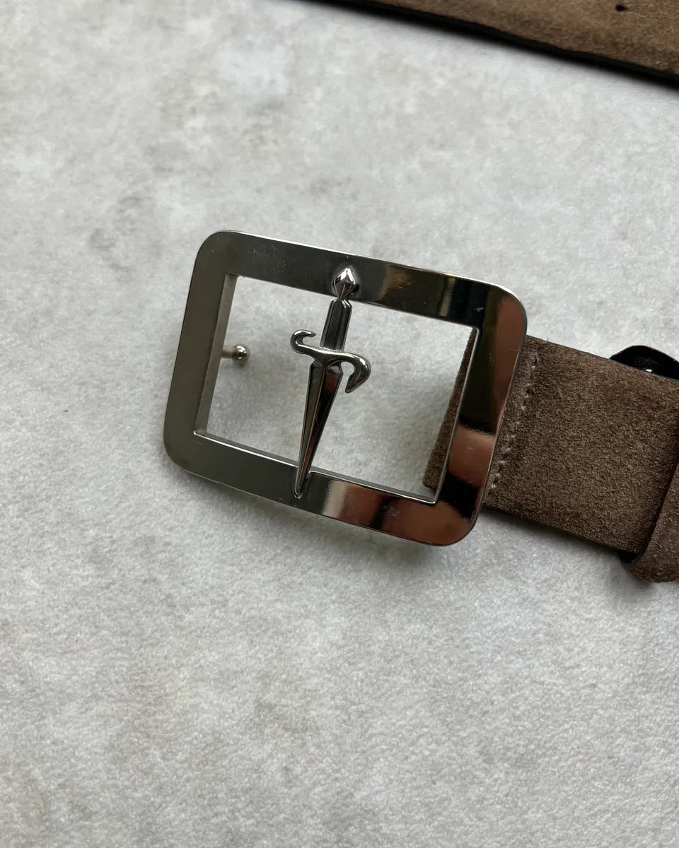Cesare Paciotti Brown Suede Sword Buckle Belt ohuNlkF 4
