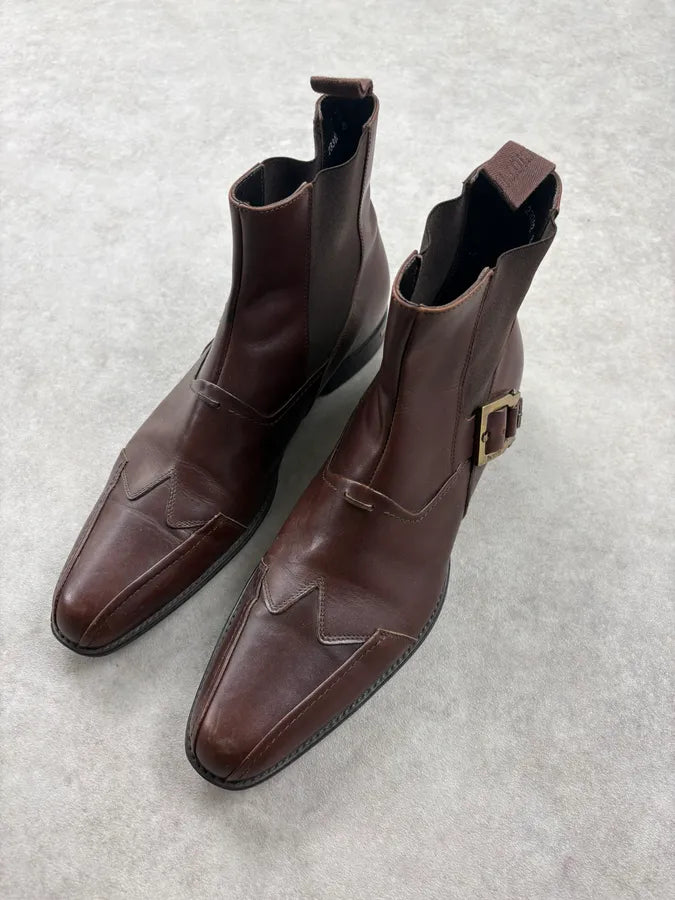 Cesare Paciotti Brown Leather Buckle Chelsea Boots rgqwosu 2