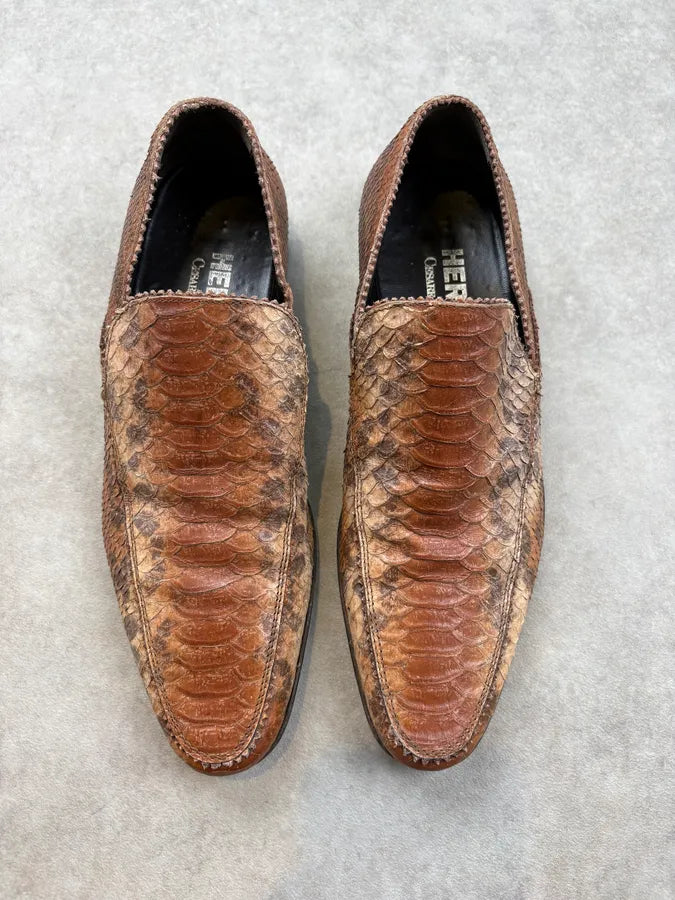 Cesare Paciotti Cognac Python Leather Loafer Shoes aSnUWbC 1