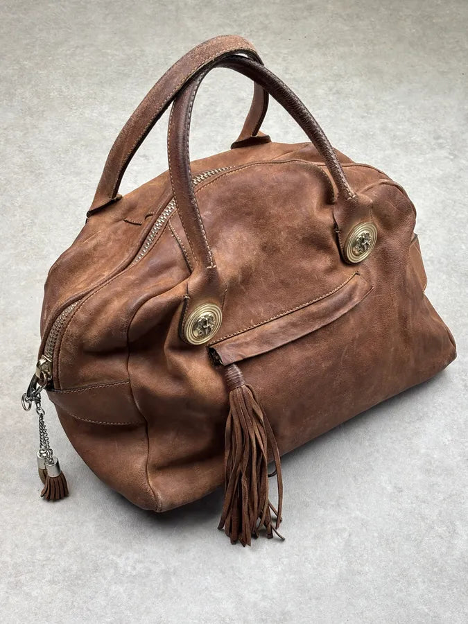 Cesare Paciotti Cognac Suede Tassel Hobo Bag UyLeTbz 0