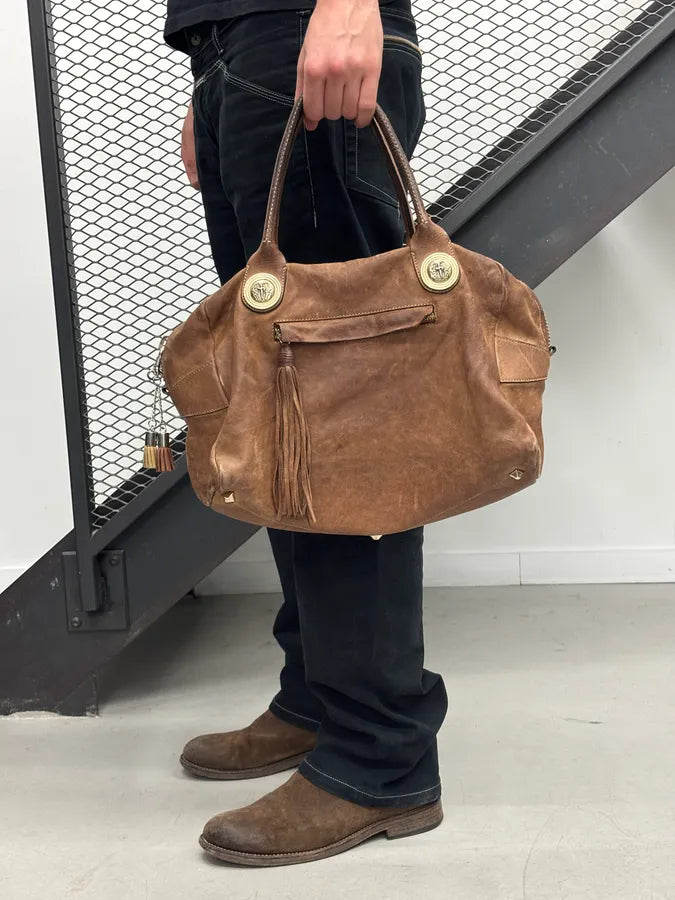 Cesare Paciotti Cognac Suede Tassel Hobo Bag UyLeTbz 1