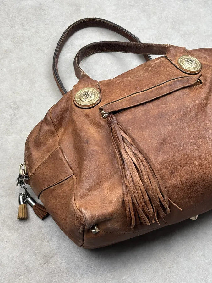 Cesare Paciotti Cognac Suede Tassel Hobo Bag UyLeTbz 4