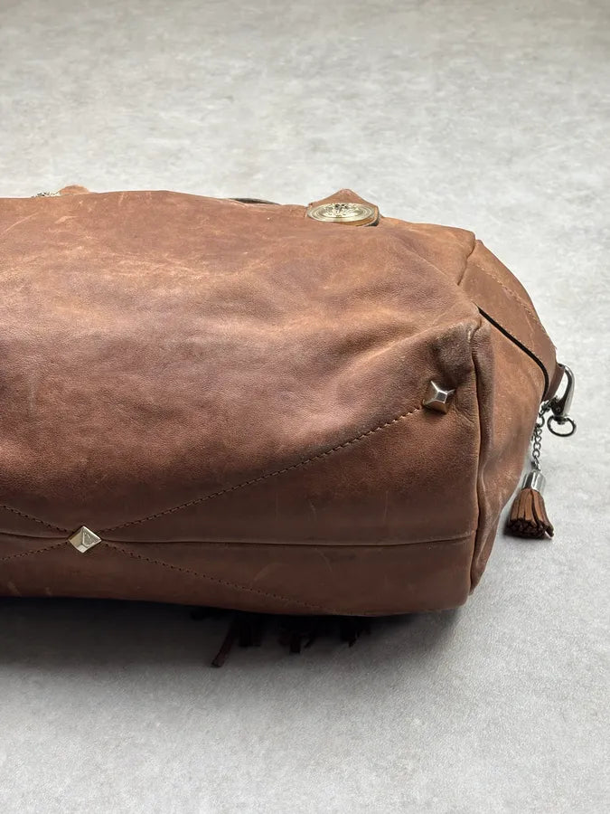 Cesare Paciotti Cognac Suede Tassel Hobo Bag UyLeTbz 12