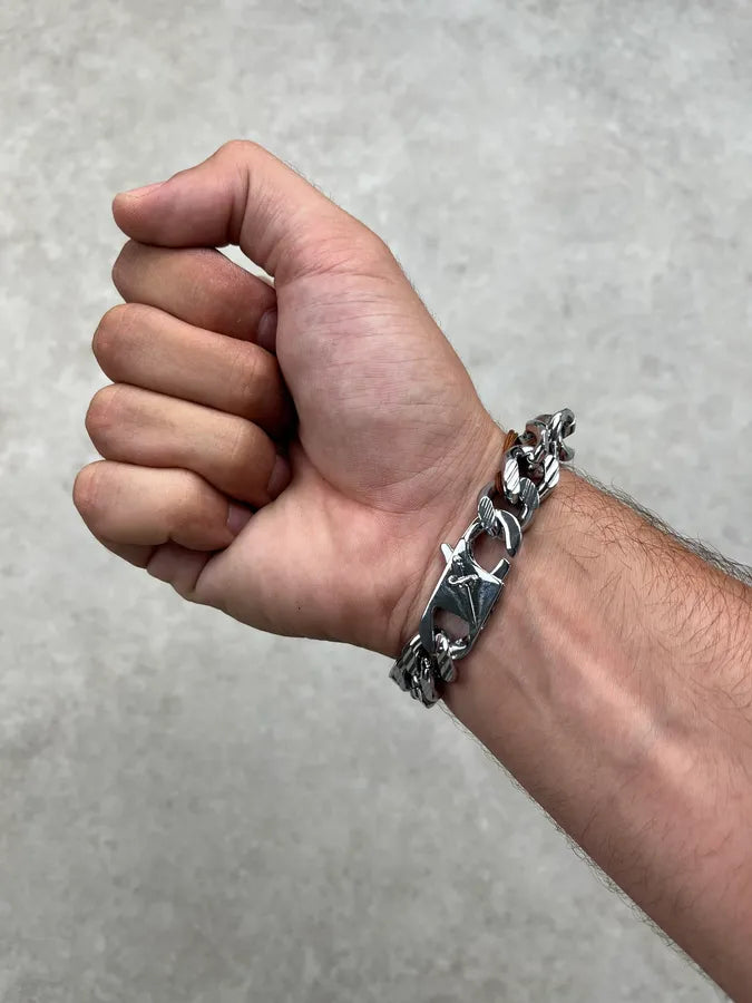 Cesare Paciotti Cuban Link Silver Bracelet NEowIcs 3