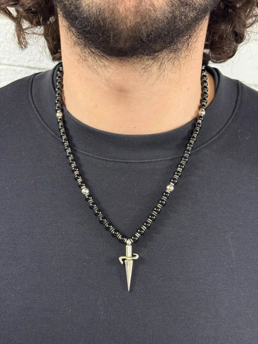 Cesare Paciotti Dagger Black Beaded Necklace ezGgrFK 0
