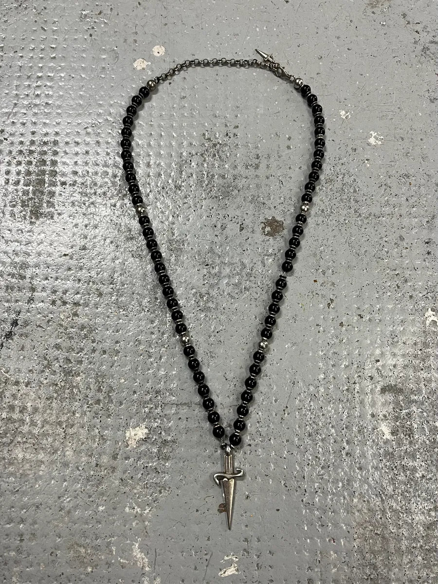 Cesare Paciotti Dagger Black Beaded Necklace ezGgrFK 1
