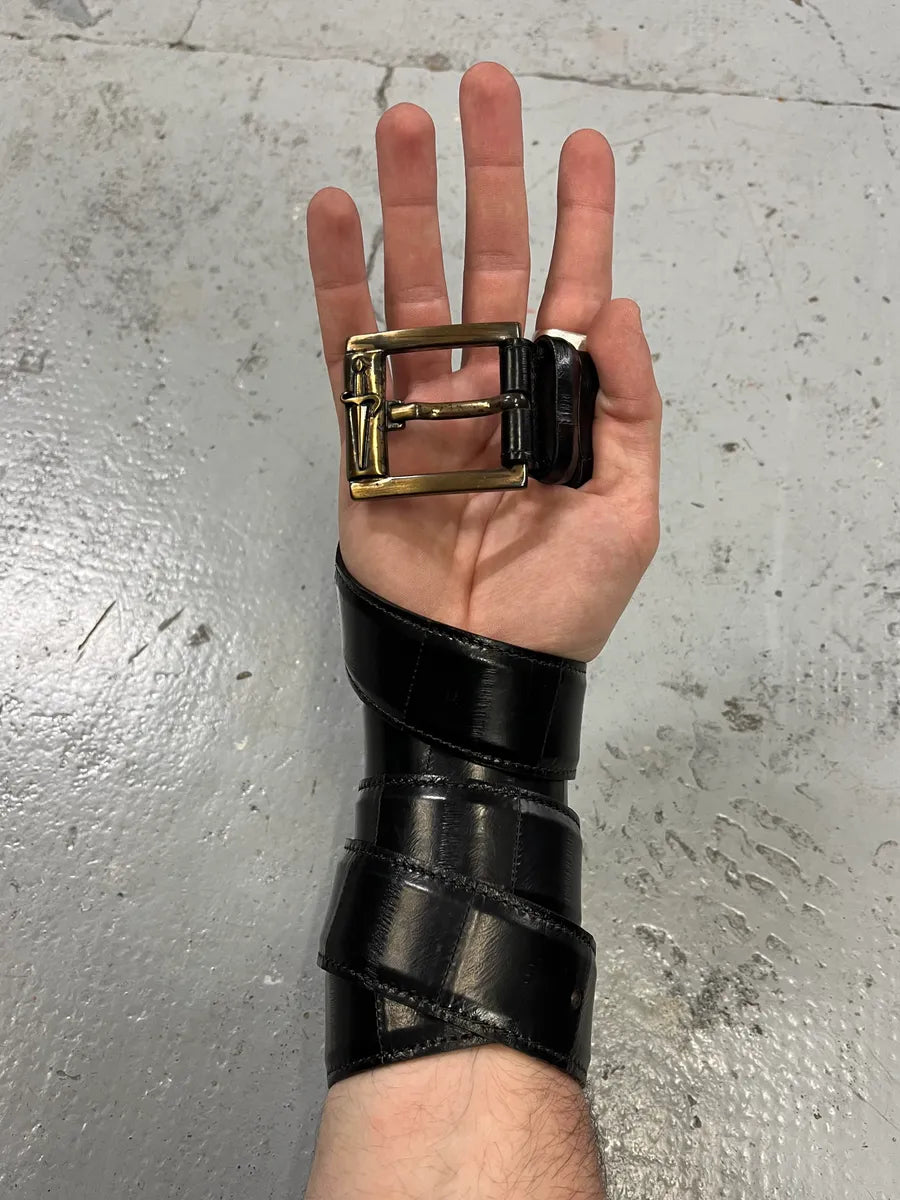 Cesare Paciotti Dagger Bronze Buckle Black Leather Belt vULeSWt 0
