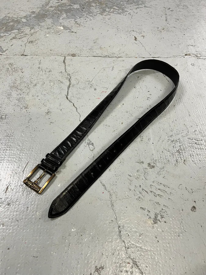 Cesare Paciotti Dagger Bronze Buckle Black Leather Belt vULeSWt 2