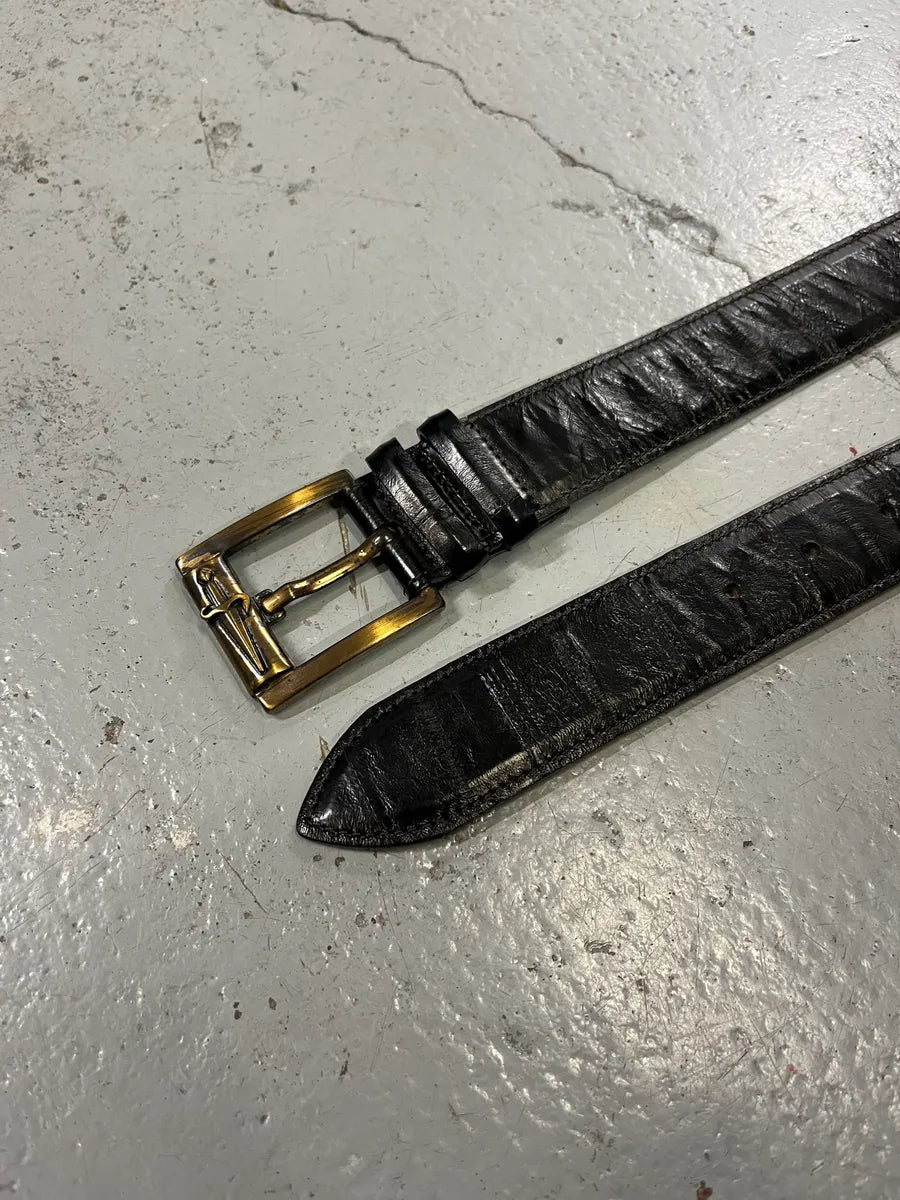 Cesare Paciotti Dagger Bronze Buckle Black Leather Belt vULeSWt 3