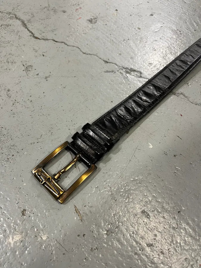 Cesare Paciotti Dagger Bronze Buckle Black Leather Belt vULeSWt 4
