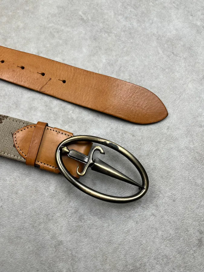 Cesare Paciotti Dagger Buckle Beige Canvas Belt LOwBZTN 3