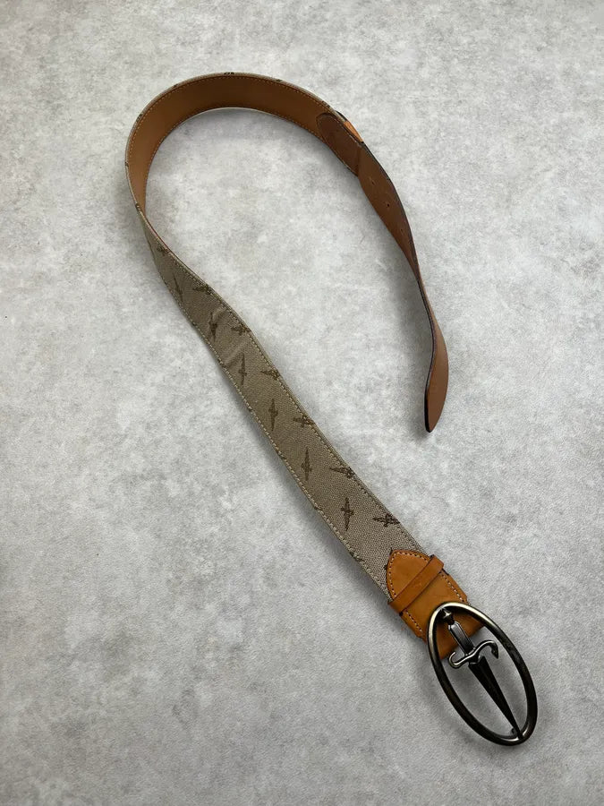 Cesare Paciotti Dagger Buckle Beige Canvas Belt LOwBZTN 4