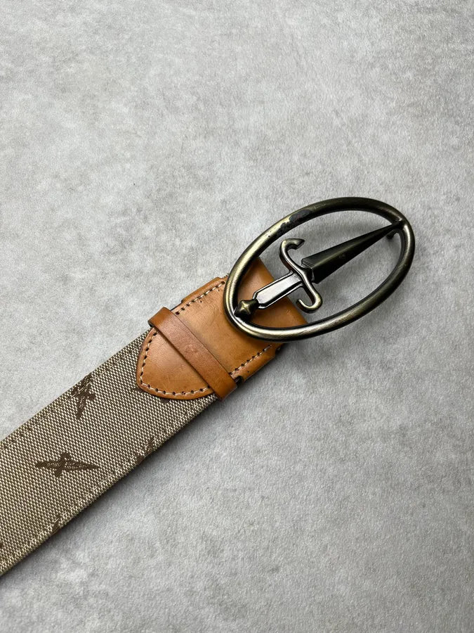 Cesare Paciotti Dagger Buckle Beige Canvas Belt LOwBZTN 6