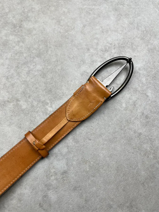 Cesare Paciotti Dagger Buckle Beige Canvas Belt LOwBZTN 8