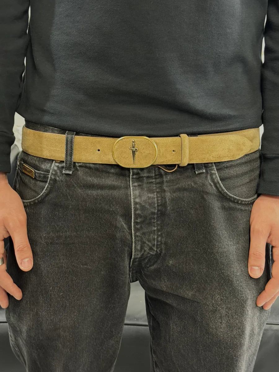 Cesare Paciotti Dagger Buckle Belt Beige Suede Belt iAlsyMa 0