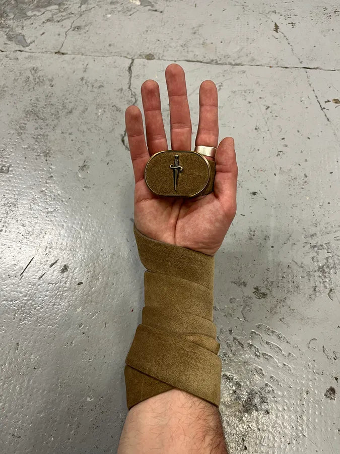 Cesare Paciotti Dagger Buckle Belt Beige Suede Belt iAlsyMa 1