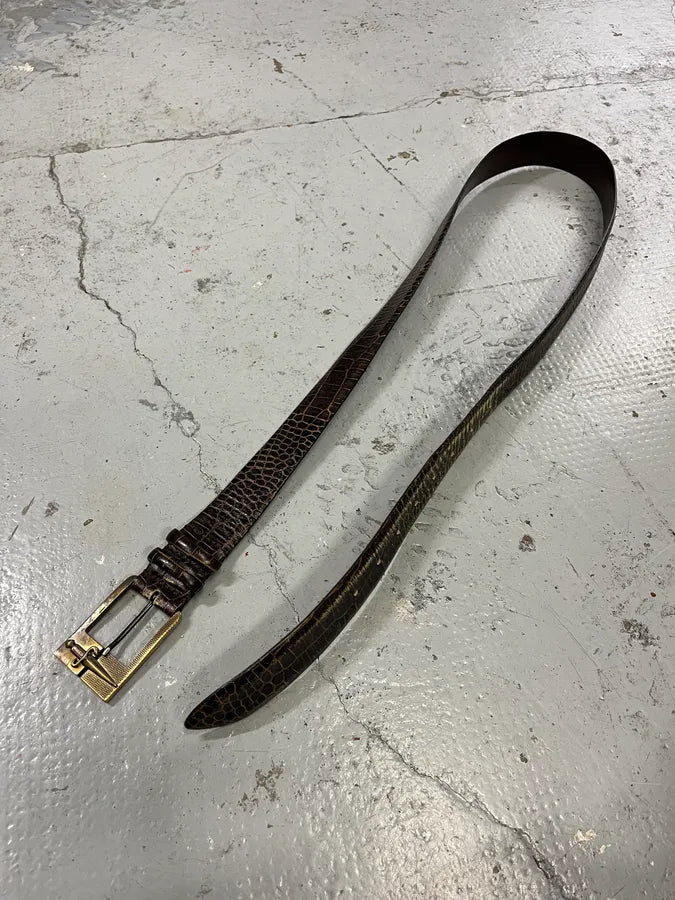 Cesare Paciotti Dagger Buckle Crocodile Effect Brown Leather Belt nlYoVvh 2