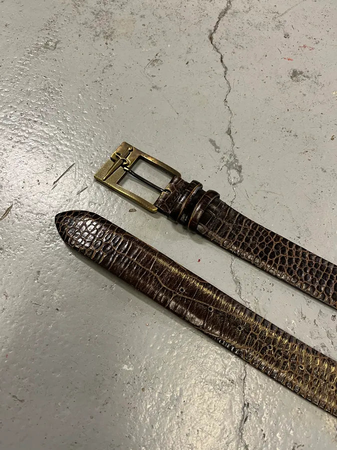 Cesare Paciotti Dagger Buckle Crocodile Effect Brown Leather Belt nlYoVvh 3