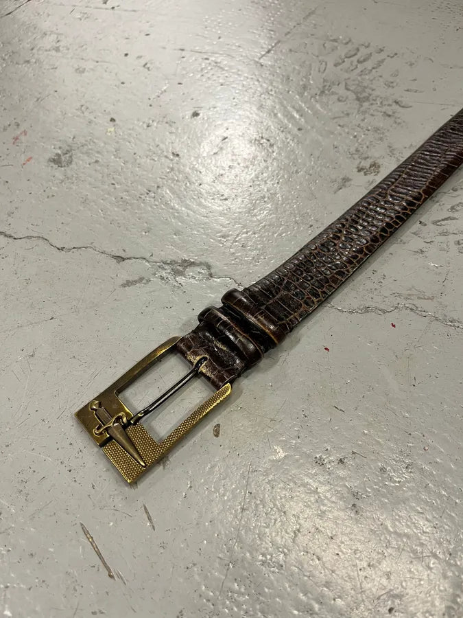 Cesare Paciotti Dagger Buckle Crocodile Effect Brown Leather Belt nlYoVvh 4