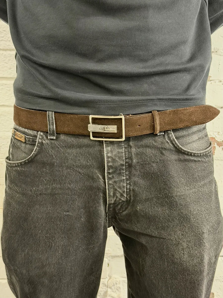 Cesare Paciotti Dagger Buckle Dark Brown Suede Leather Belt omzrrrN 0
