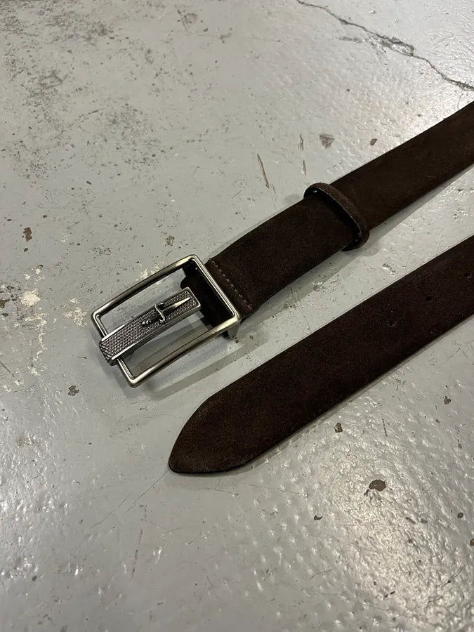 Cesare Paciotti Dagger Buckle Dark Brown Suede Leather Belt omzrrrN 3