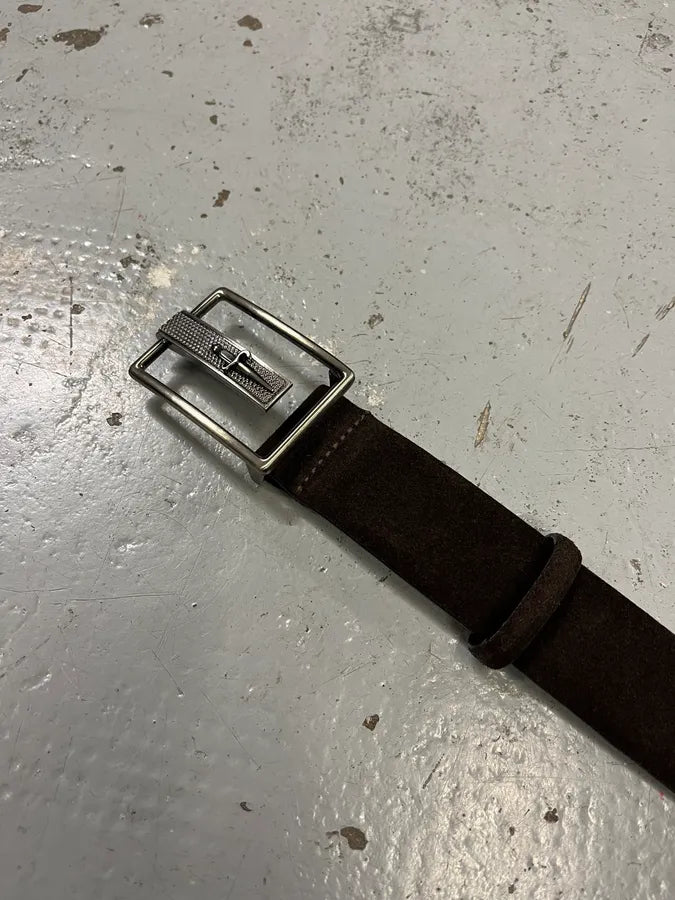 Cesare Paciotti Dagger Buckle Dark Brown Suede Leather Belt omzrrrN 4