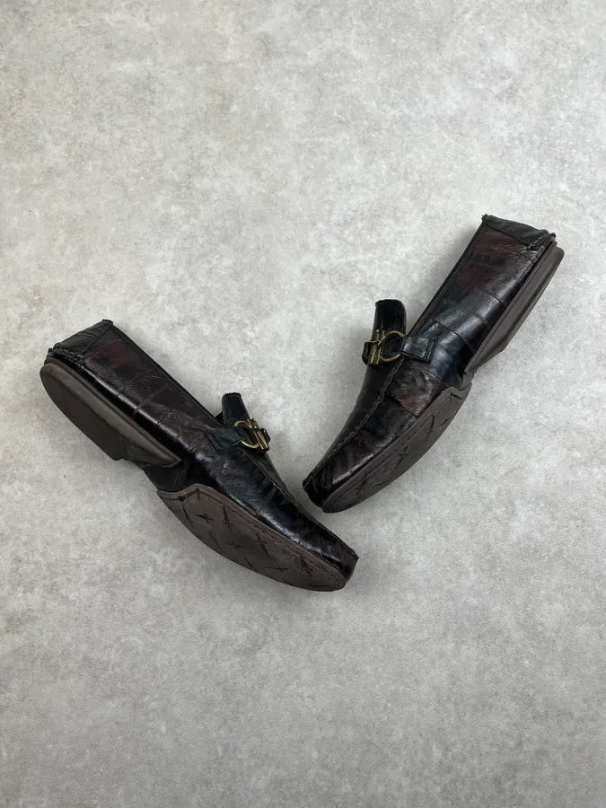 Cesare Paciotti Dark Brown Leather Plaid Loafers Shoes Qwcvxjv 4