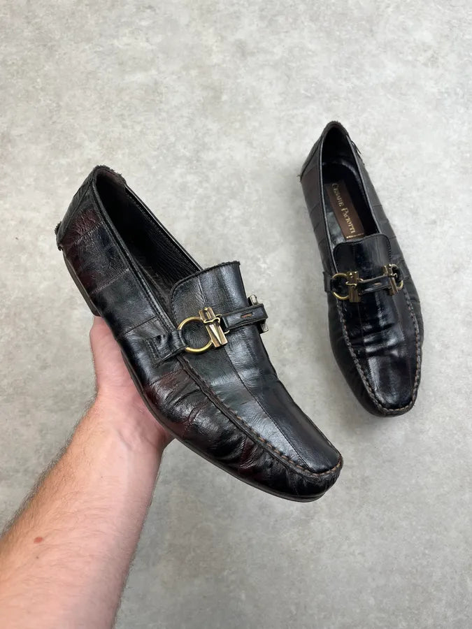 Cesare Paciotti Dark Brown Leather Plaid Loafers Shoes Qwcvxjv 0