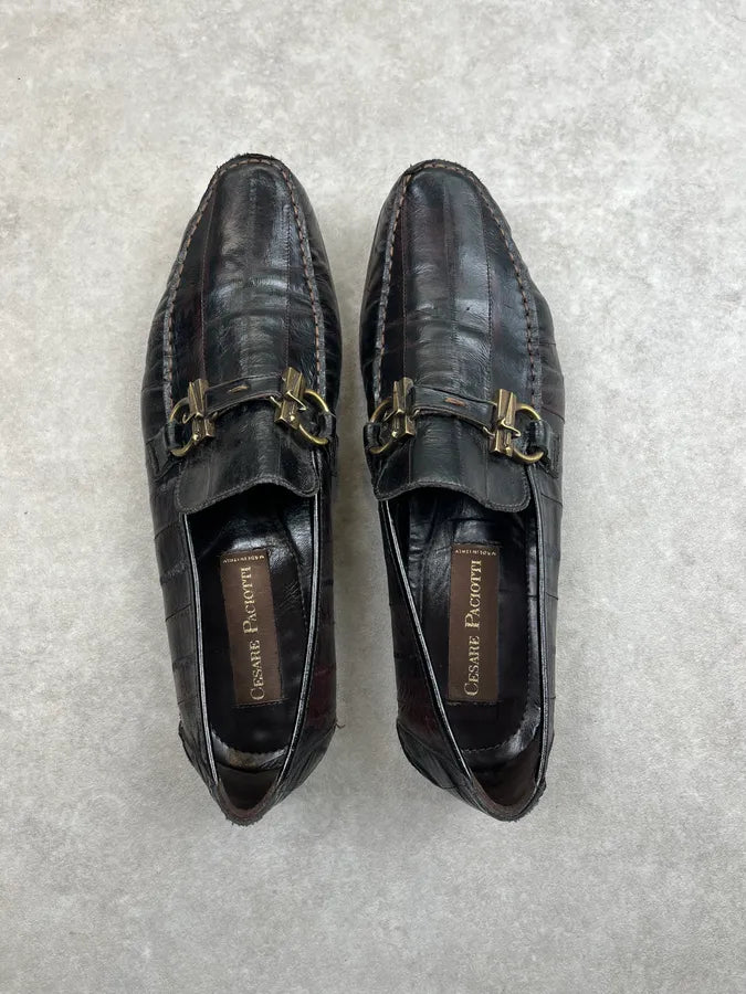 Cesare Paciotti Dark Brown Leather Plaid Loafers Shoes Qwcvxjv 5