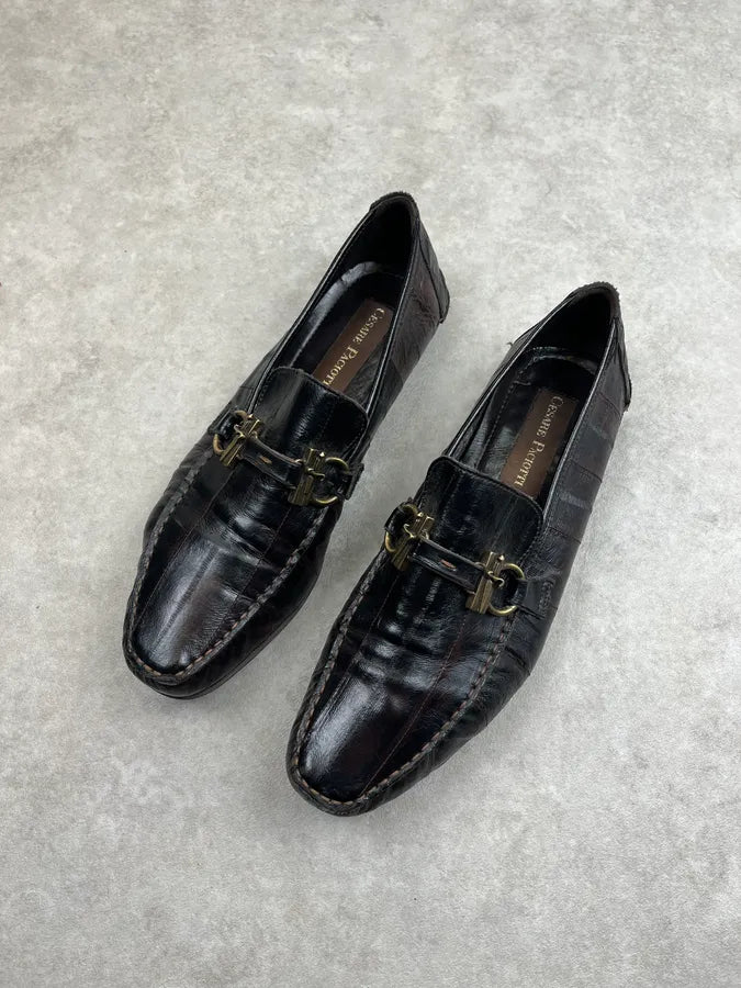 Cesare Paciotti Dark Brown Leather Plaid Loafers Shoes Qwcvxjv 3