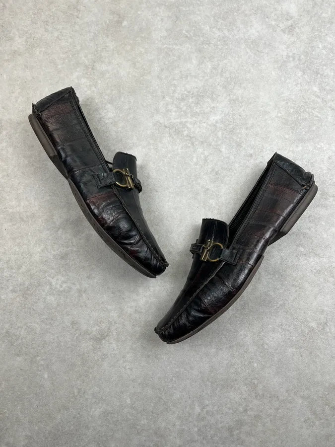 Cesare Paciotti Dark Brown Leather Plaid Loafers Shoes Qwcvxjv 2