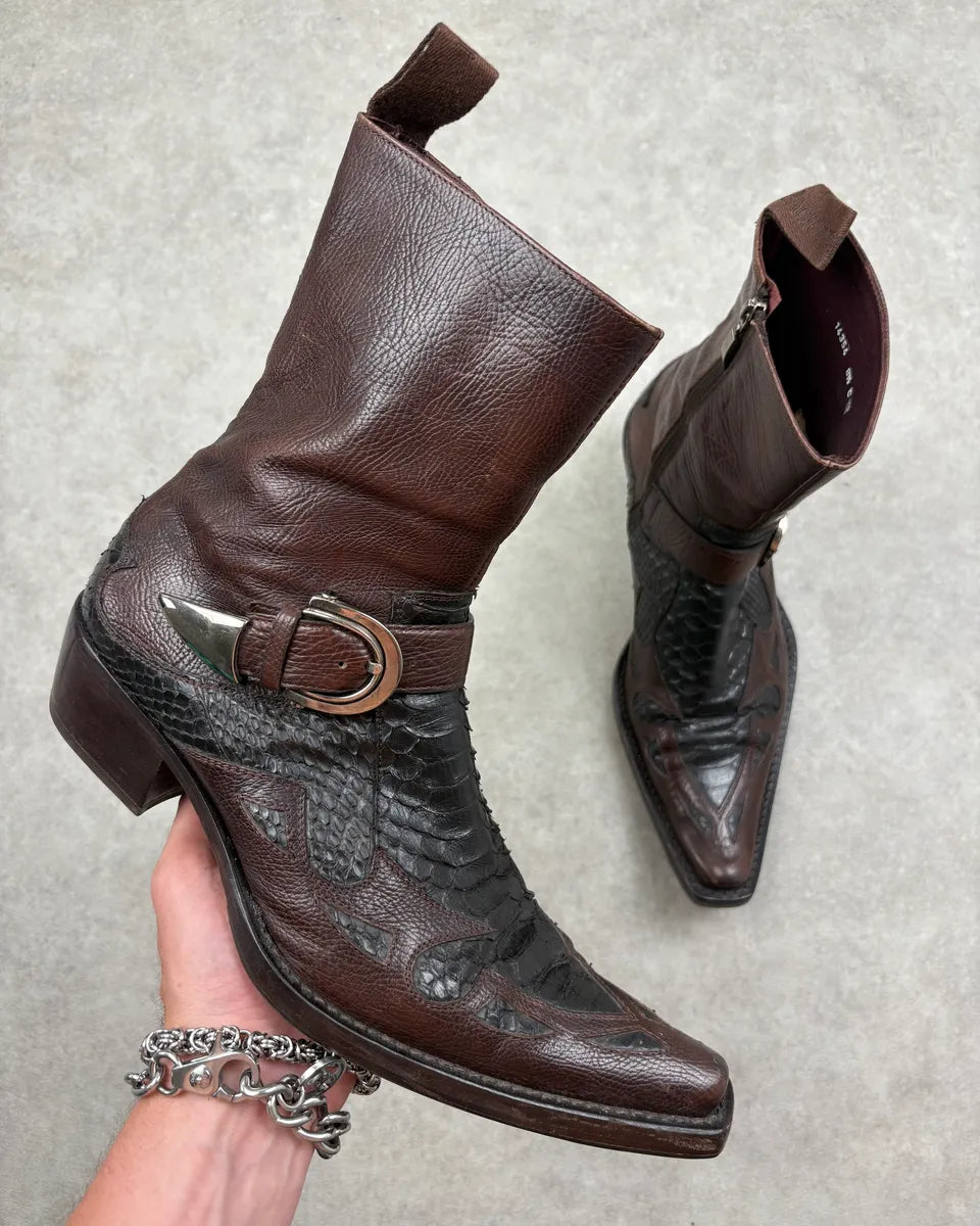 Cesare Paciotti Dark Brown Leather Western Embroidered Boots PTxlaJB 0