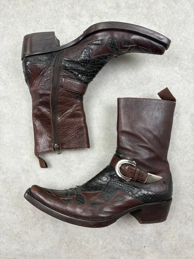 Cesare Paciotti Dark Brown Leather Western Embroidered Boots PTxlaJB 4