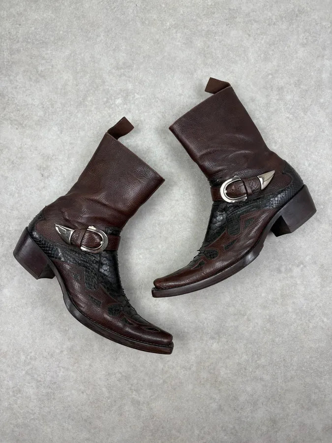 Cesare Paciotti Dark Brown Leather Western Embroidered Boots PTxlaJB 11