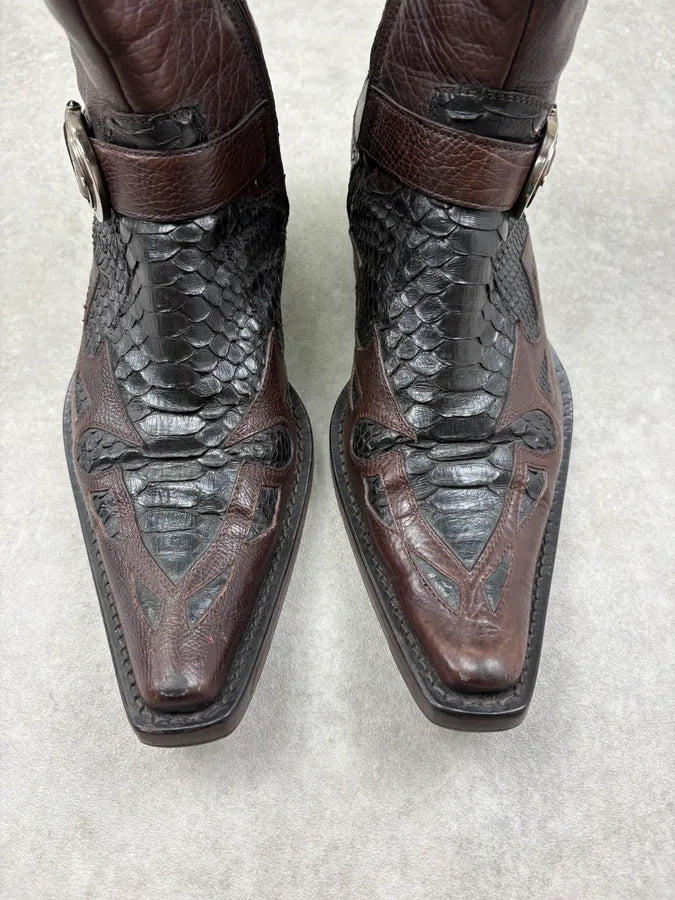 Cesare Paciotti Dark Brown Leather Western Embroidered Boots PTxlaJB 1