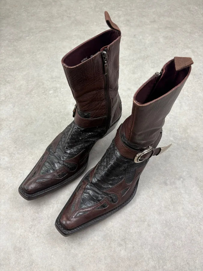 Cesare Paciotti Dark Brown Leather Western Embroidered Boots PTxlaJB 3
