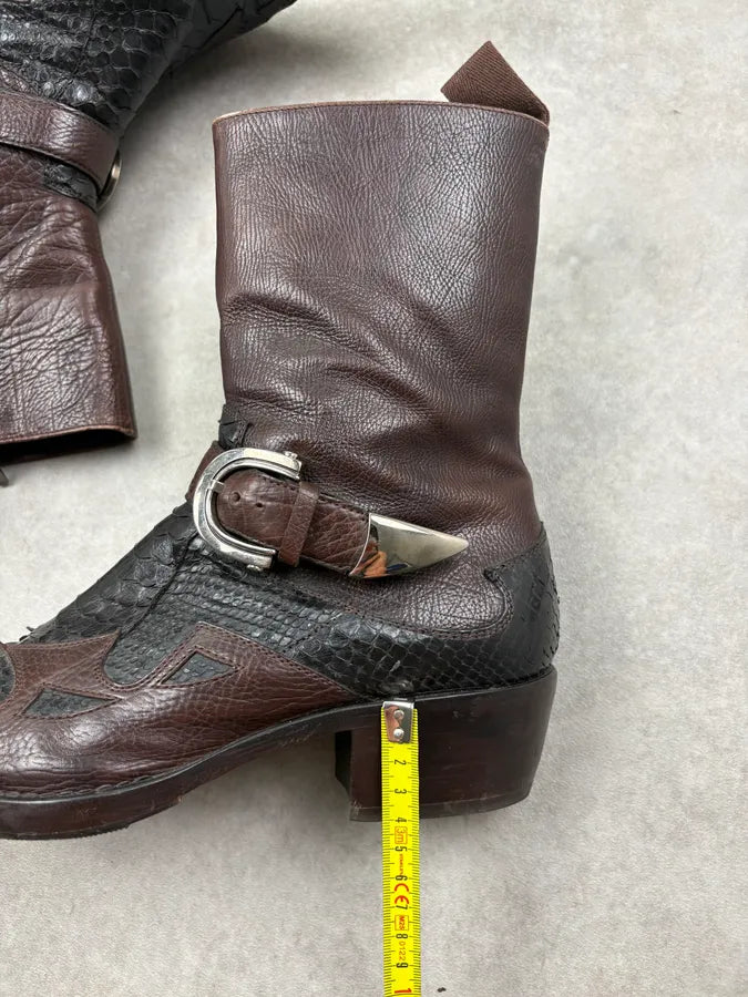 Cesare Paciotti Dark Brown Leather Western Embroidered Boots PTxlaJB 5