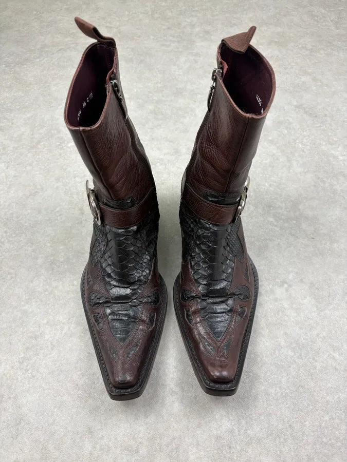 Cesare Paciotti Dark Brown Leather Western Embroidered Boots PTxlaJB 2