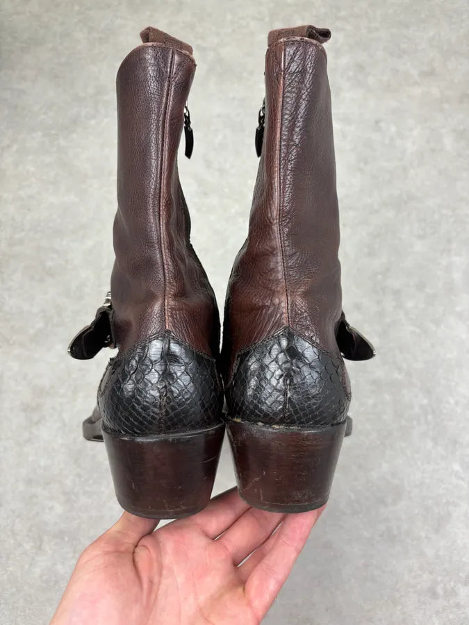 Cesare Paciotti Dark Brown Leather Western Embroidered Boots PTxlaJB 6