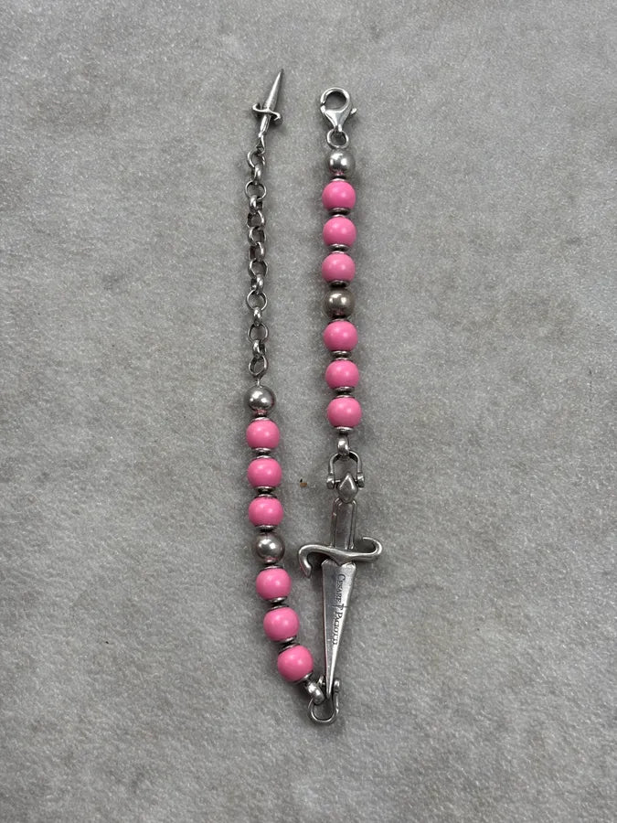 Cesare Paciotti Pink Silver Beaded Sword Charm Bracelet nMroWFv 6