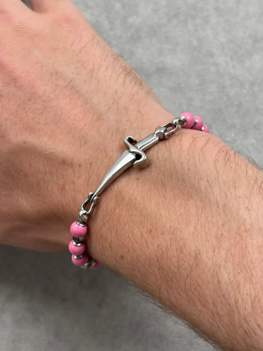 Cesare Paciotti Pink Silver Beaded Sword Charm Bracelet nMroWFv 1