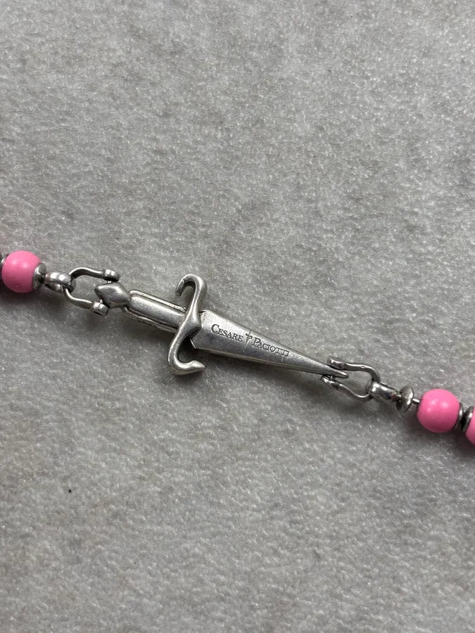 Cesare Paciotti Pink Silver Beaded Sword Charm Bracelet nMroWFv 3
