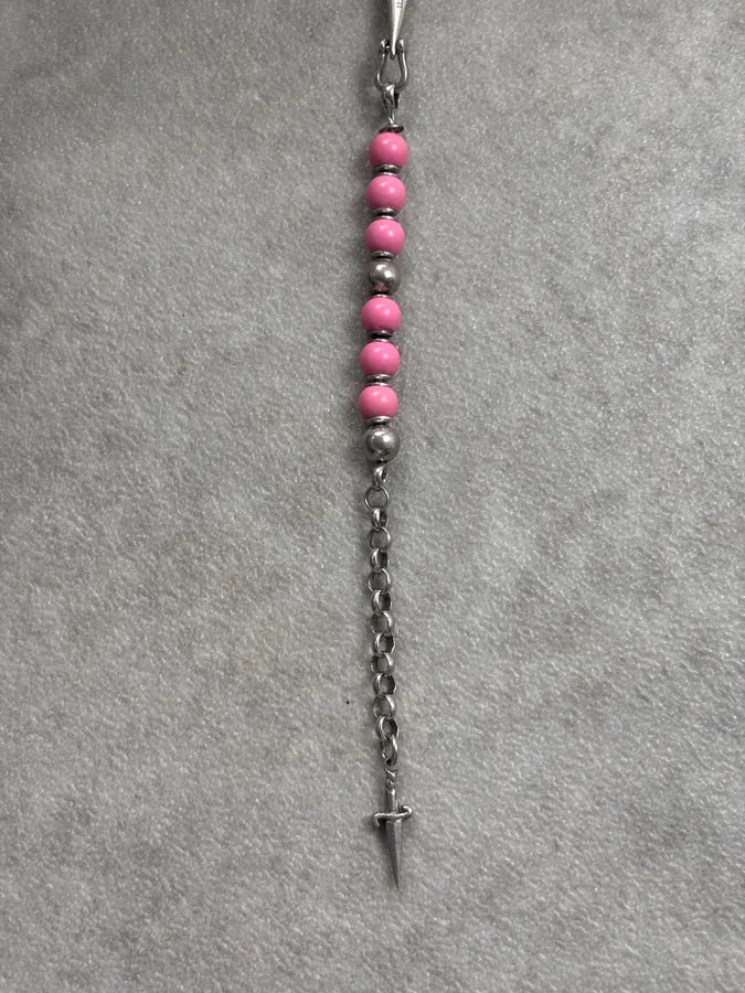 Cesare Paciotti Pink Silver Beaded Sword Charm Bracelet nMroWFv 4