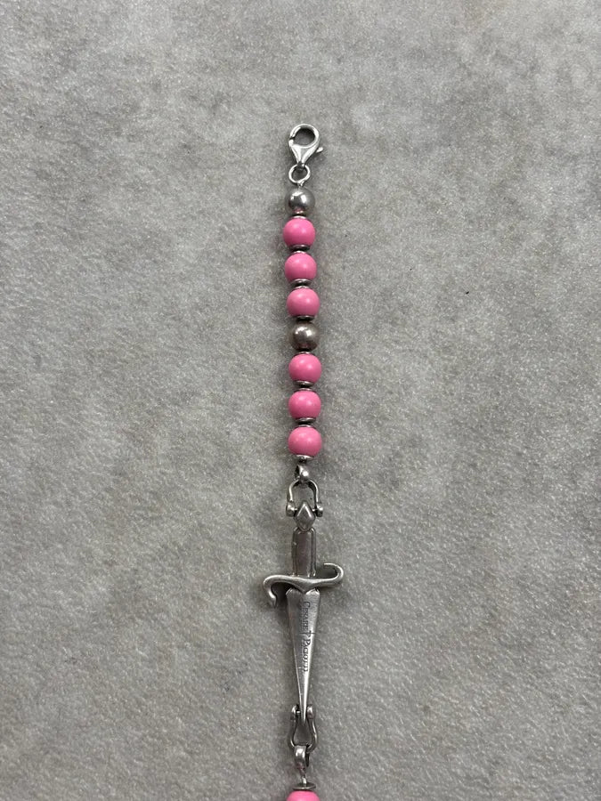 Cesare Paciotti Pink Silver Beaded Sword Charm Bracelet nMroWFv 5