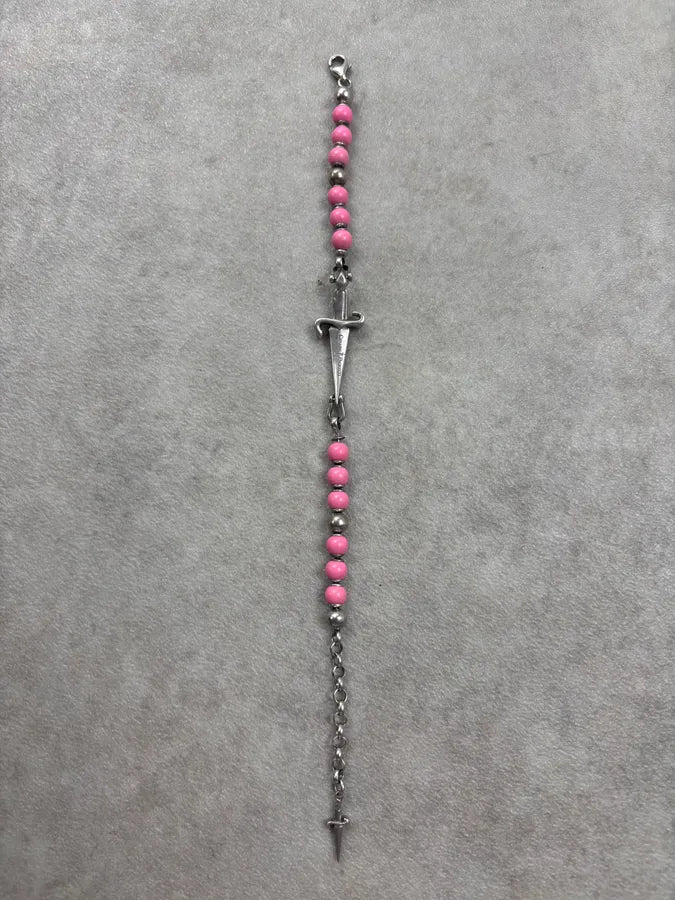 Cesare Paciotti Pink Silver Beaded Sword Charm Bracelet nMroWFv 7