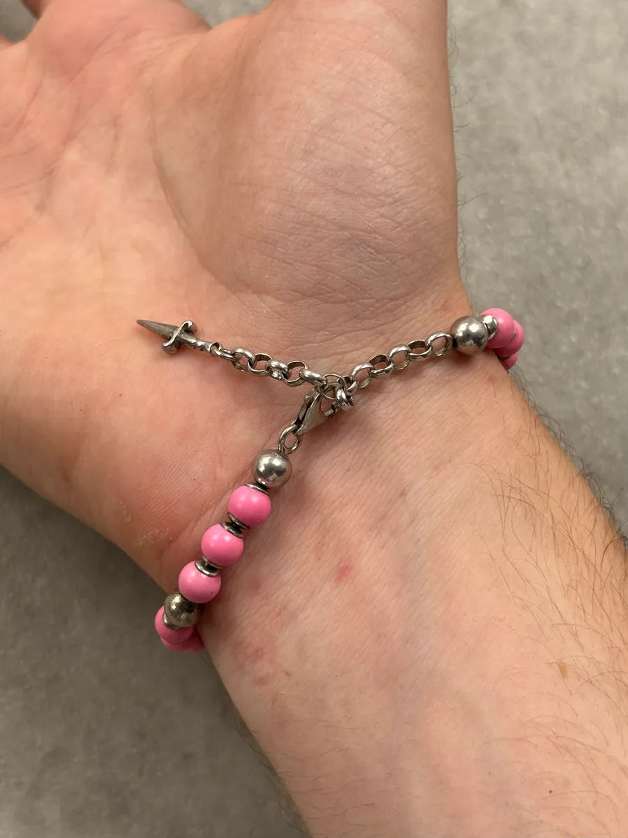 Cesare Paciotti Pink Silver Beaded Sword Charm Bracelet nMroWFv 2