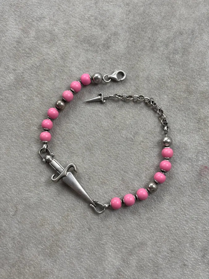 Cesare Paciotti Pink Silver Beaded Sword Charm Bracelet nMroWFv 0