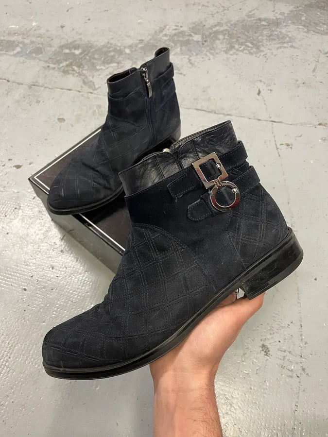 Cesare Paciotti Geometrical Buckle Navy Suede Leather Boots bNjfURL 0