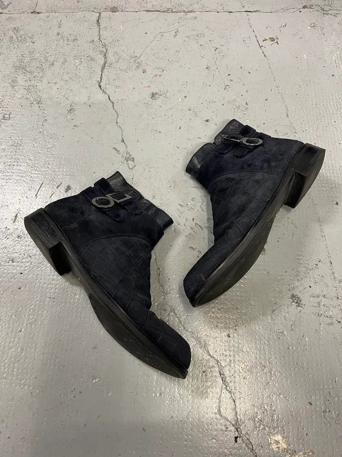 Cesare Paciotti Geometrical Buckle Navy Suede Leather Boots bNjfURL 1