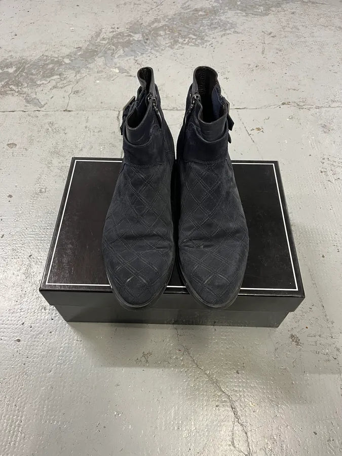 Cesare Paciotti Geometrical Buckle Navy Suede Leather Boots bNjfURL 4